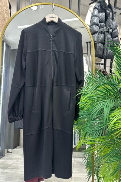 Taş Detaylı Uzun Ceket / Kap Siyah