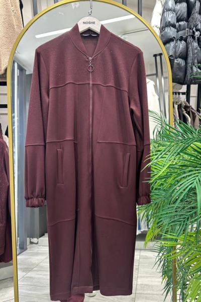 Taş Detaylı Uzun Ceket / Kap Bordo