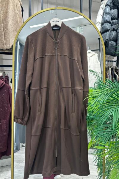 Taş Detaylı Uzun Ceket / Kap Kahverengi