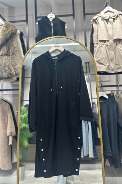 Kapüşon Detaylı Uzun Oysho Ceket  Siyah