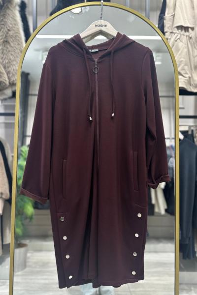 Kapüşon Detaylı Uzun Oysho Ceket  Bordo