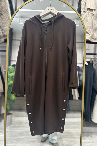 Kapüşon Detaylı Uzun Oysho Ceket  Kahverengi