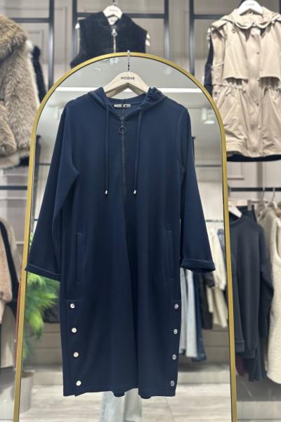 Kapüşon Detaylı Uzun Oysho Ceket  Lacivert