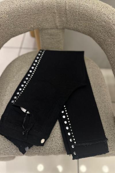 Zımba Detaylı Likralı Kot Pantolon siyah koyu