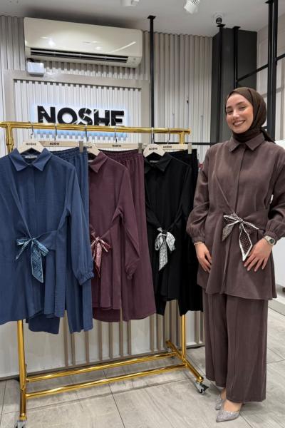 Fular Kemer Detaylı Zarif Takım Siyah