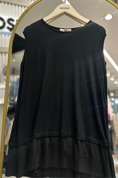 Şifon Detaylı Viskon İçlik Sıfır Kollu Esnek ve Rahat Kumaş Siyah