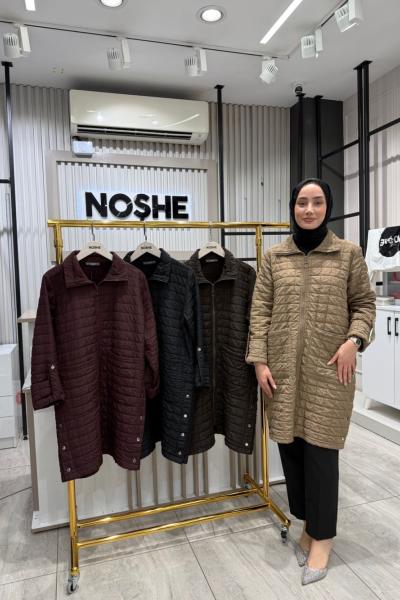 Kapitone Kumaş Manşet Detaylı Çıtçıtlı İki Cepli Kap  Kahverengi