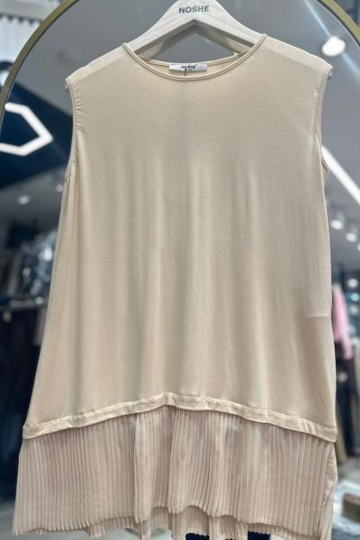 Şifon Detaylı Viskon İçlik Sıfır Kollu Esnek ve Rahat Kumaş Bej