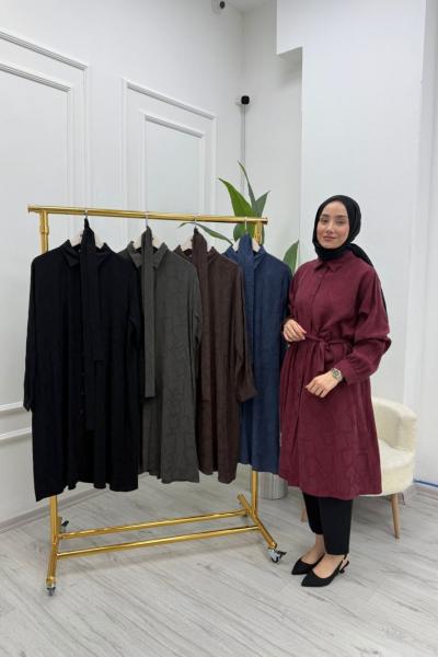 Jakarlı İpek Cupra Gömlek Tunik Siyah