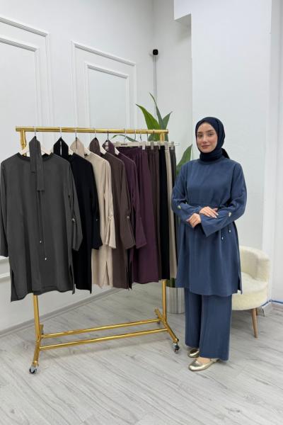 Premium Kupra Kumaş Zarif Aksesuar Detaylı Tunik Mürdüm