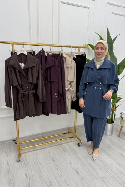 Seyyar Kemerli Gold Düğmeli Ceket Takım Lacivert