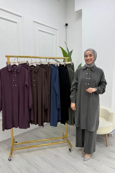 Çıtçıt Detaylı İpek Kupra Takım Yeşil