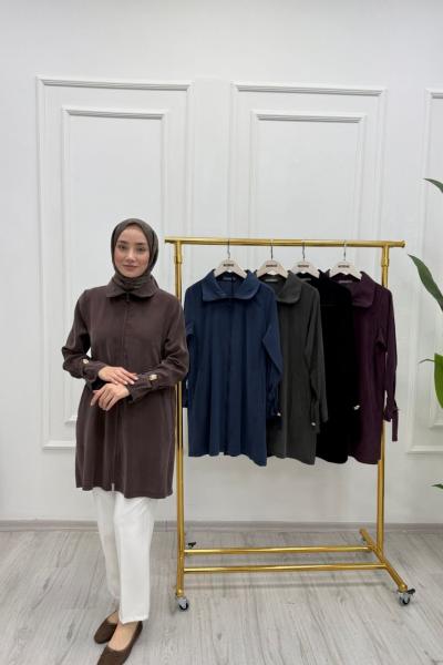 Aksesuar Detaylı Önden Fermuarlı Tunik Mürdüm