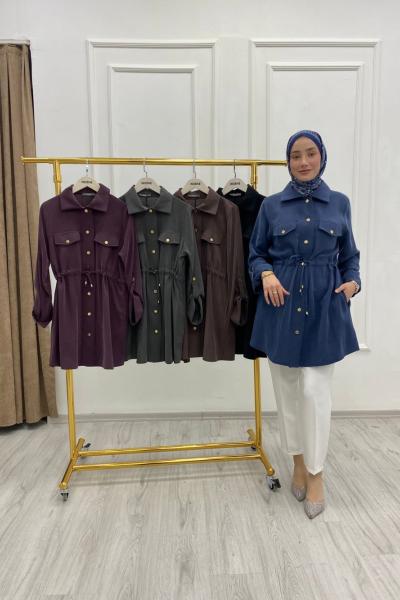 İpek Cupra Kumaş Önden Çıtçıtlı Tunik Siyah