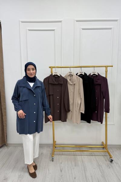 Önden Çıtçıtlı Tek Taraf Aler Detaylı Tunik Lacivert