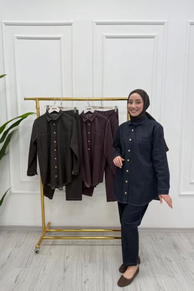 Çıt Çıt Detaylı Kot Takım  Kahverengi