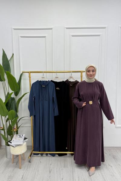 İpek Kupra Önden Kemerli Elbise Bordo