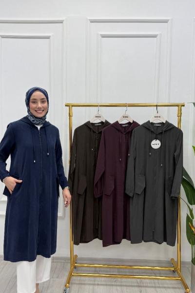 İpek kupra Fermuar Detaylı Kap  Gri