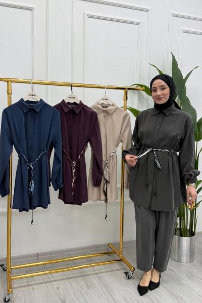 Fular Detaylı Şık Gömlek  Bej