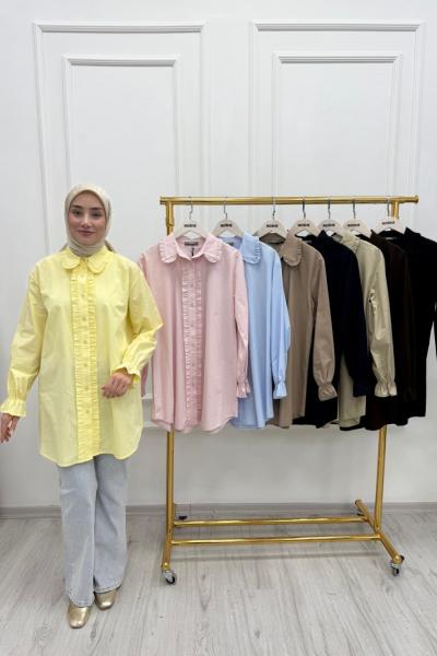 Fırfır Detaylı Poplin Gömlek  Lacivert