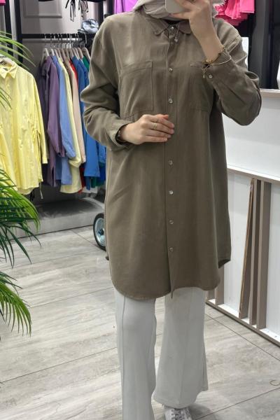 Cep Detaylı Tensel Gömlek Lacivert olive yeşili