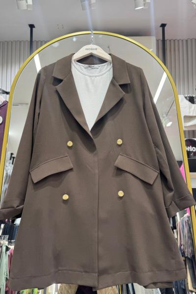 Yazlık İnce Ceket Süs Cepli Düğme Detaylı Acı Kahve