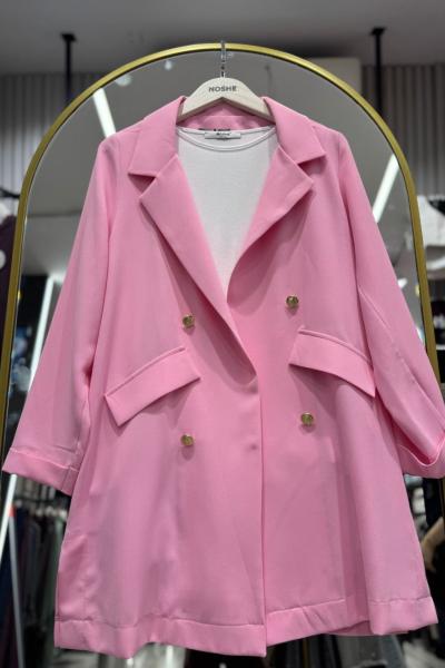 Yazlık İnce Ceket Süs Cepli Düğme Detaylı Açık Pembe