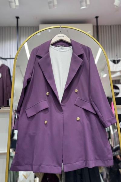 Yazlık İnce Ceket Süs Cepli Düğme Detaylı Mor