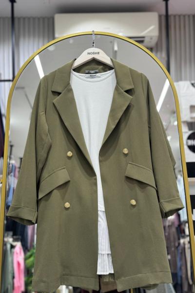 Yazlık İnce Ceket Süs Cepli Düğme Detaylı Haki