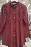Nakış Detaylı Tensel Gömlek  Bordo