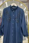 Nakış Detaylı Tensel Gömlek  Lacivert