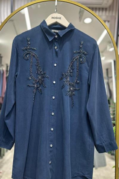 Nakış Detaylı Tensel Gömlek  Lacivert