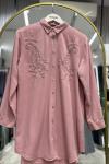 Nakış Detaylı Tensel Gömlek  Pembe