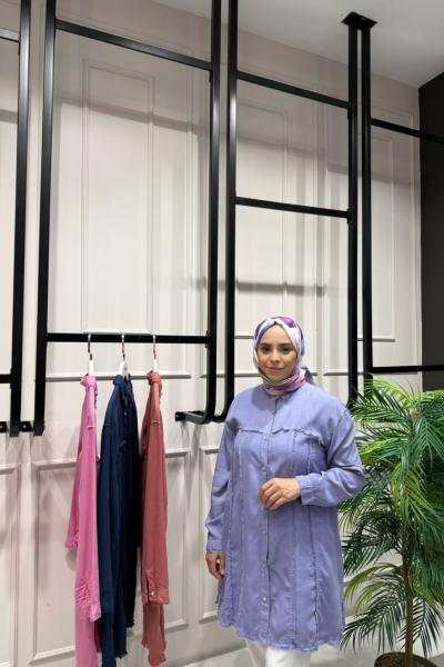 Tencel  Püskül Detaylı Gömlek Lila