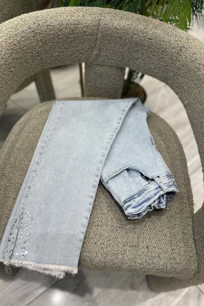 Püsküllü ve Yırtmaç Paça Alina Pantolon Açık Mavi