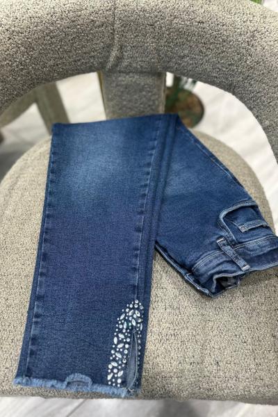 Püsküllü ve Yırtmaç Paça Alina Pantolon Lacivert