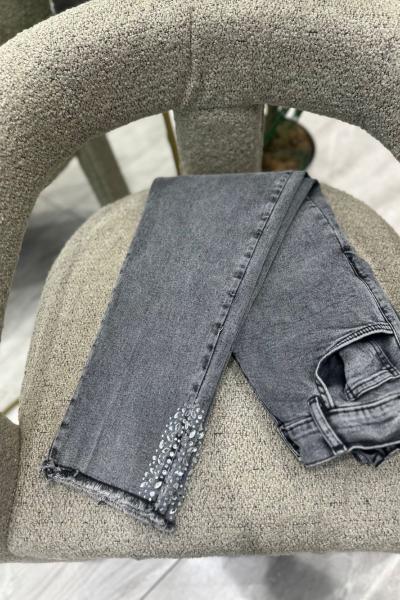 Püsküllü ve Yırtmaç Paça Alina Pantolon Gri