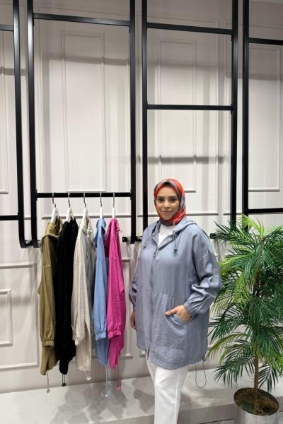 Çilek Kumaştan Üretilmiş Yazlık Rahat Kalıp Cepli Stoperli Kap  Gri