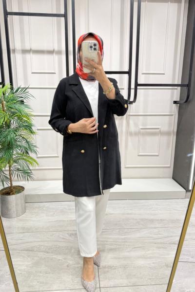 İpek Kupra Kumaş Ceket  Siyah