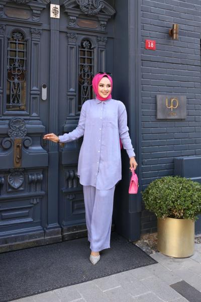 Cep Detaylı Tensel Gömlek Lila