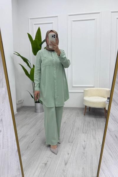 Cep Detaylı Tensel Gömlek Mint Yeşili