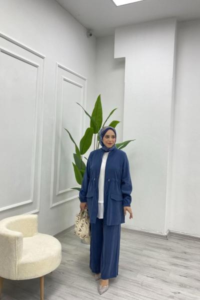 İpek Cupra Fermuarlı Ceket Lacivert