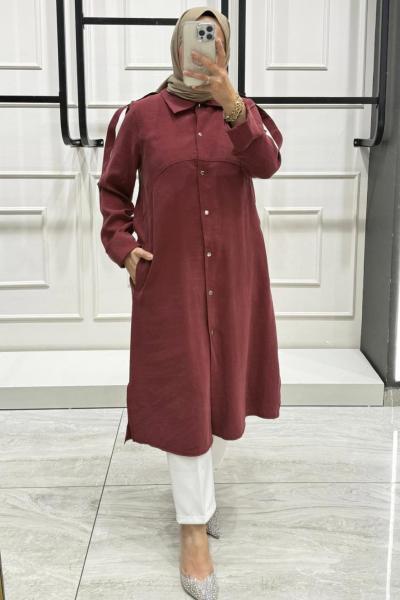 İpek Kupradan Uzun Boy Rahat Ceket Bordo