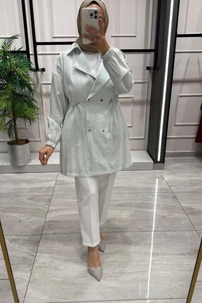 Kadın İpek Kupra BLAZER Ceket Mint Yeşili