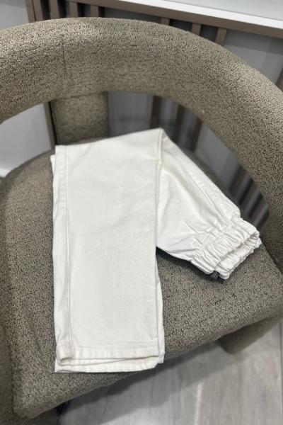 Kadın Likralı Lastikli Kot Pantolon Beyaz