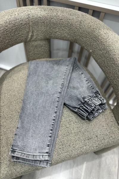 Kadın Likralı Lastikli Kot Pantolon Gri