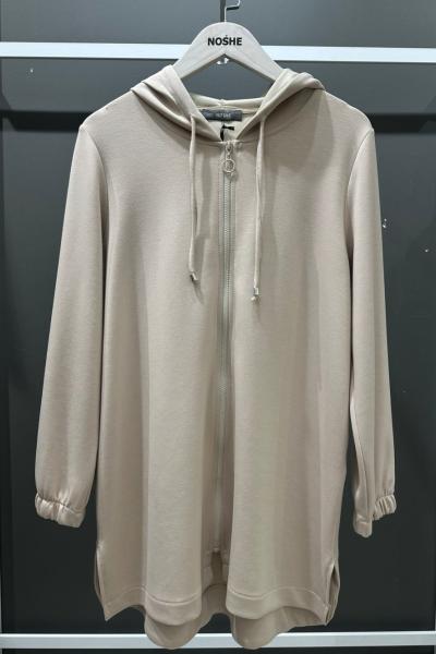 Kapüşon Detaylı Fermuarlı Ceket Bej