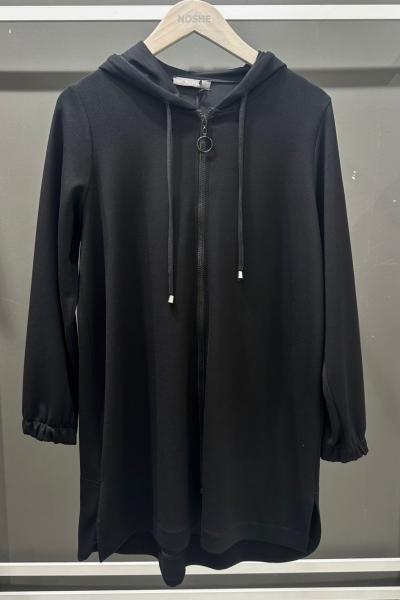 Kapüşon Detaylı Fermuarlı Ceket Siyah