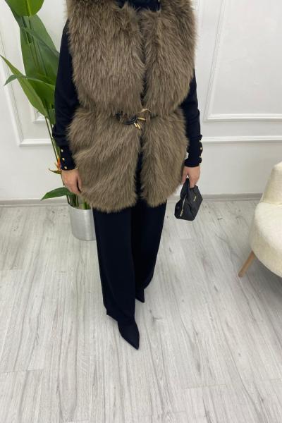 Kemer Detaylı Kürk yelek  Kahverengi