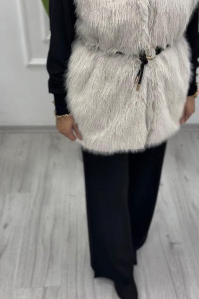 Kemer Detaylı Kürk yelek  Bej